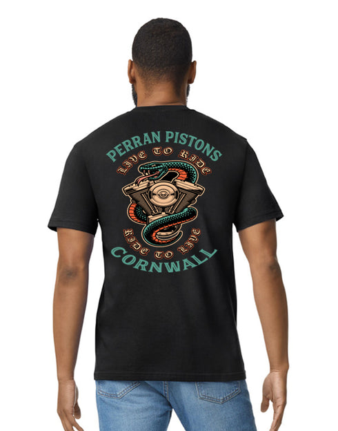 Perran Pistons Cornwall T-Shirt Live Ride Snake Custom Motorcyle Biker Chopper Vintage